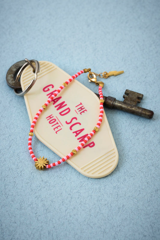 Red and Pink Bead Gold Sunstar Bracelet
