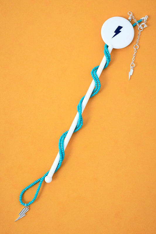 Aqua Bead Silver Bolt Necklace
