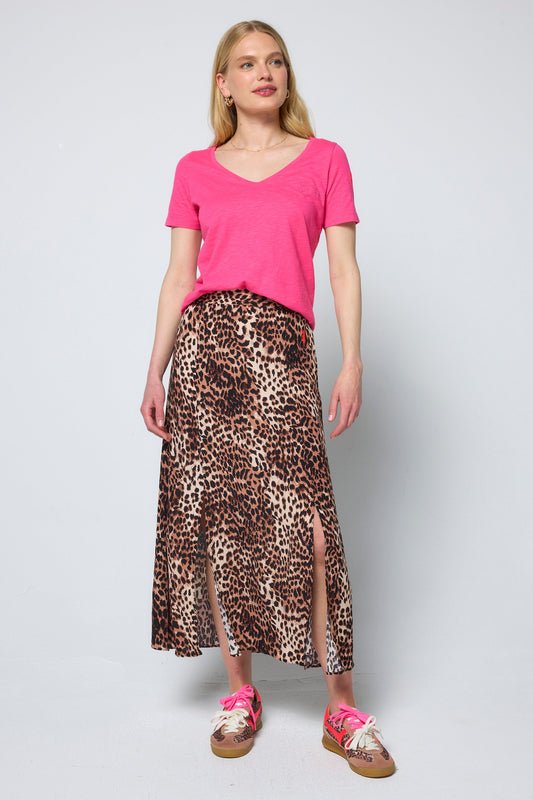 Neutral with Black Cheetah Split Front Skirt