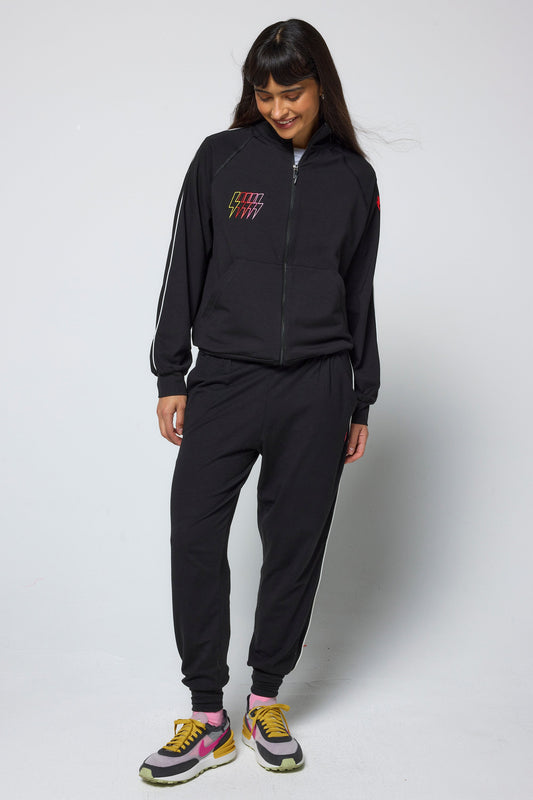 Black Funnel Neck Zip Through Sweat Top