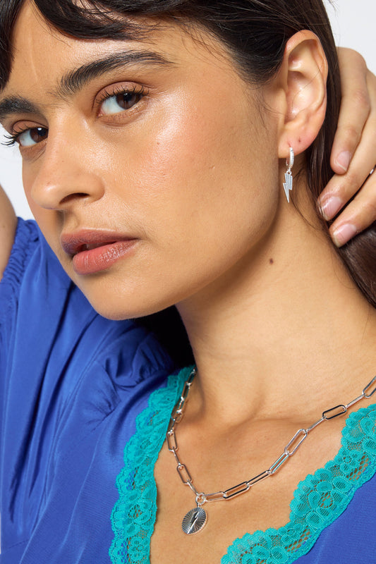 Silver Bolt Huggie Hoop Earrings