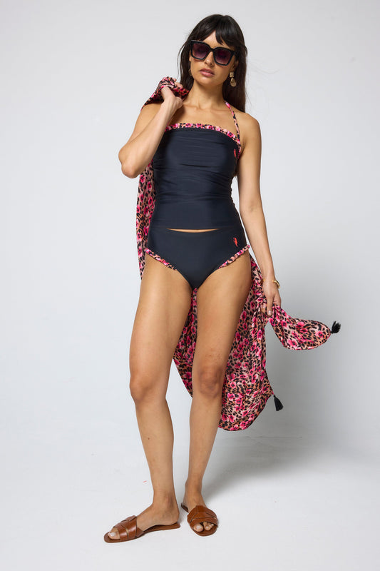 Black with Paradise Cheetah Frill Tankini Bottoms