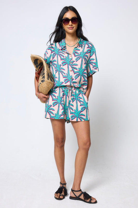 Cream with Green Shadow Palm Shirt