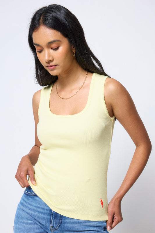 Lemon Jersey Stitch Detail Vest Top
