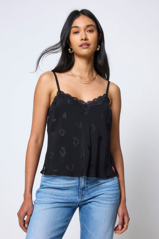 Black Jacquard Lace Trim Cami Top