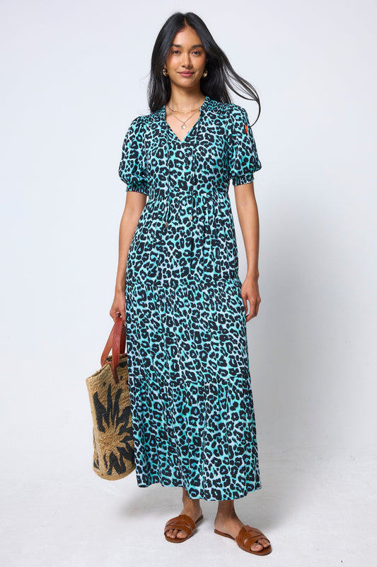 Mint Jaguar Tie Front Maxi Dress