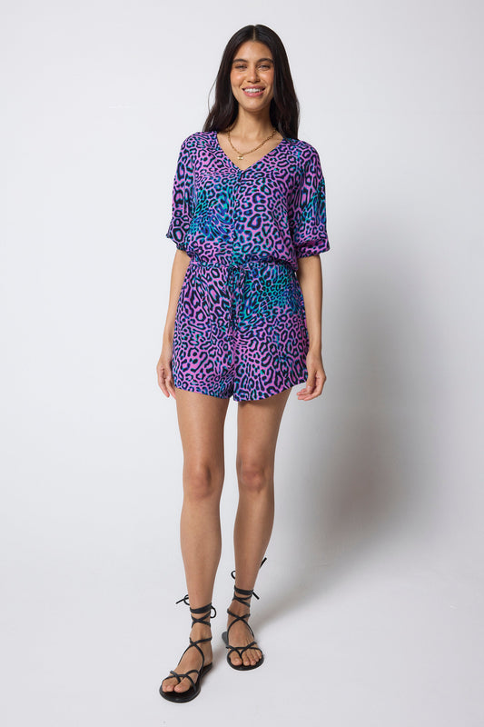 Pink with Green Leopard Ray Playsuit