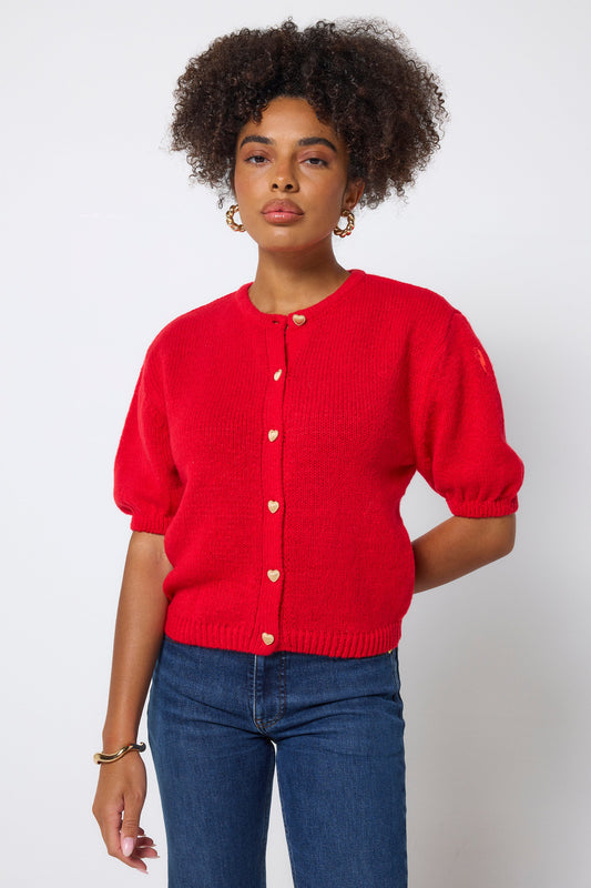 Red Short Sleeve Cardigan