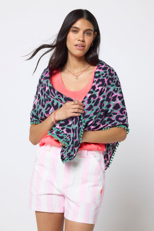 Khaki with Pink and Black Shadow Leopard Charity Super Scarf