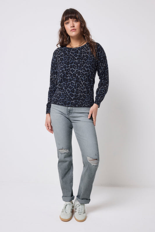 Navy Jaguar Printed Knit Jumper