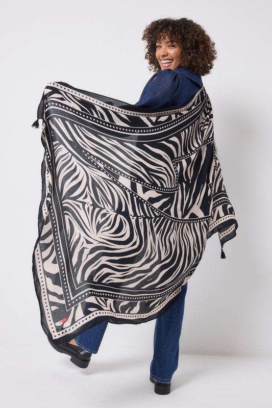 Black and Off White Zebra and Lightning Bolt Charity Super Scarf