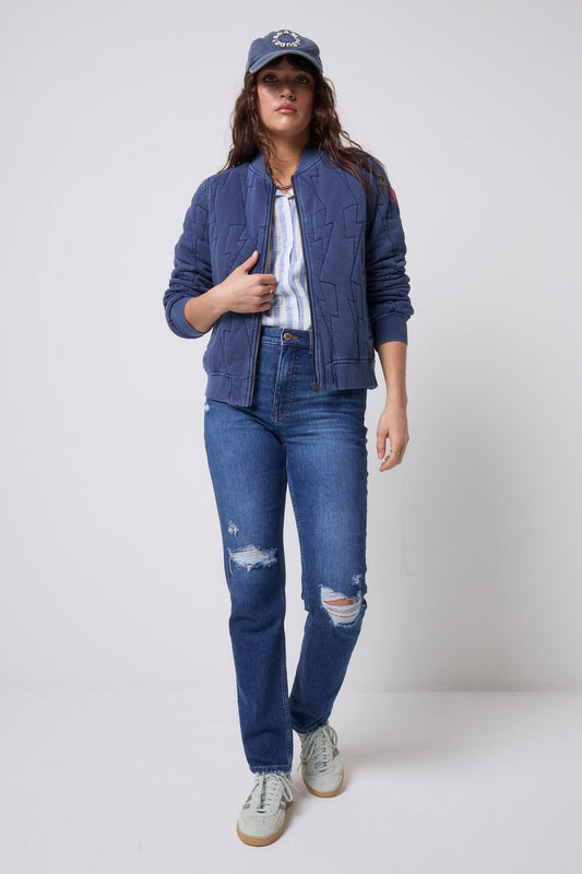 Mid Indigo Wash Distressed Boyfriend Jeans