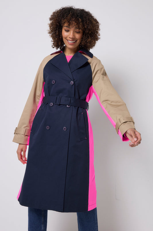 Navy and Stone Colourblock Trench Coat