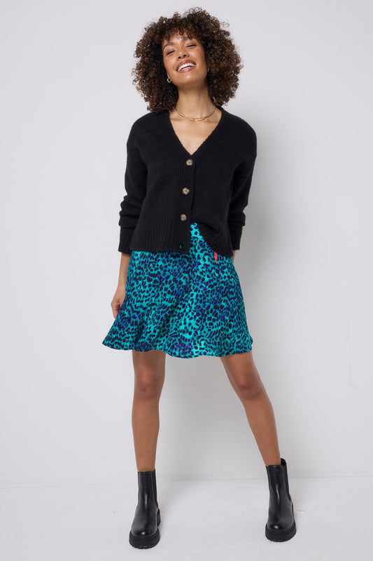 Turquoise with Blue Cheetah Skater Skirt