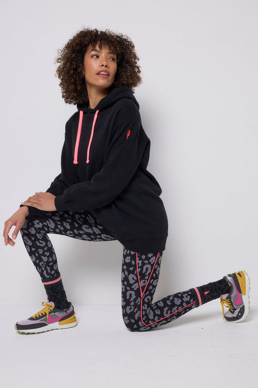 Black with Grey Leopard Full Length Active Leggings