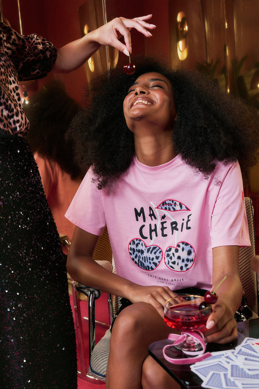 Pink Ma Cherie Graphic Print Band T-Shirt