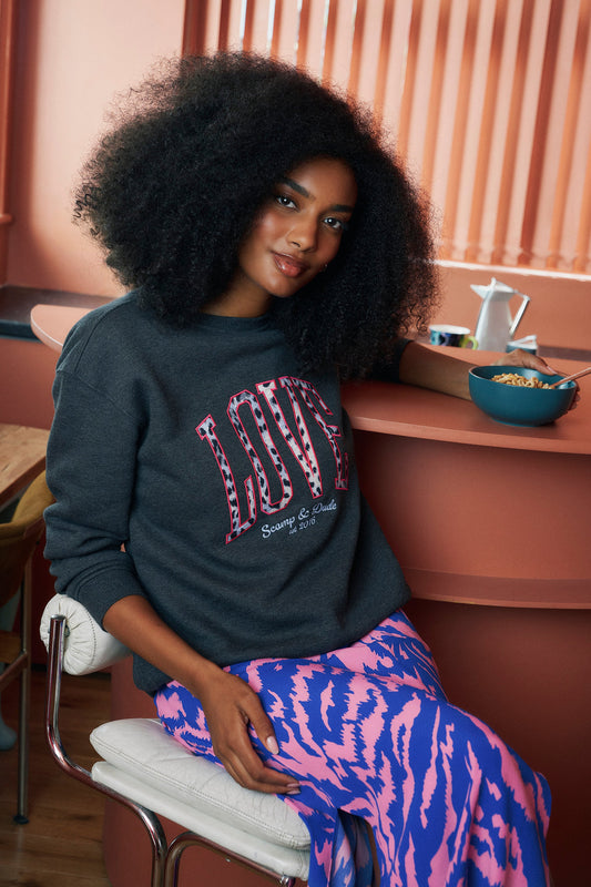Dark Grey Love Cheetah Oversized Sweatshirt