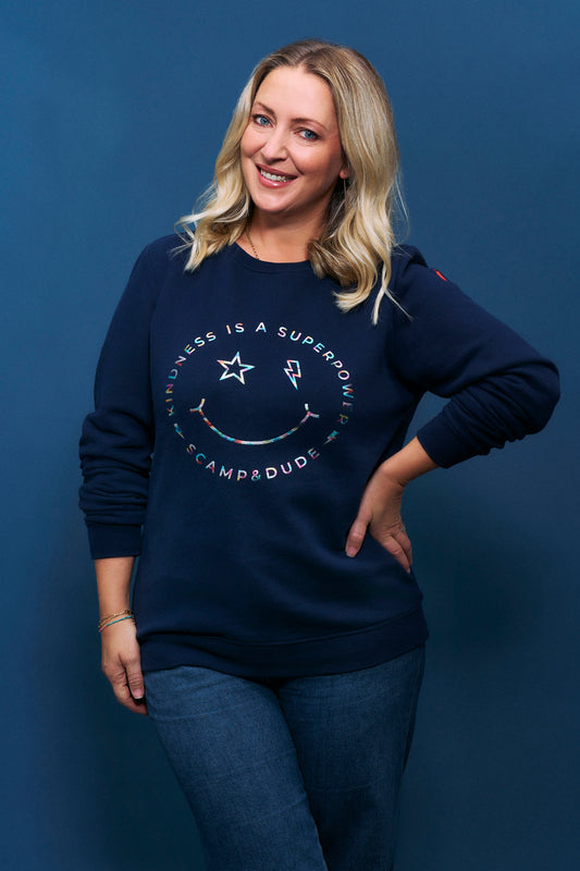 Scamp & Dude x Style For Stroke Navy with Rainbow Foil Smiley Face Charity Classic Sweatshirt