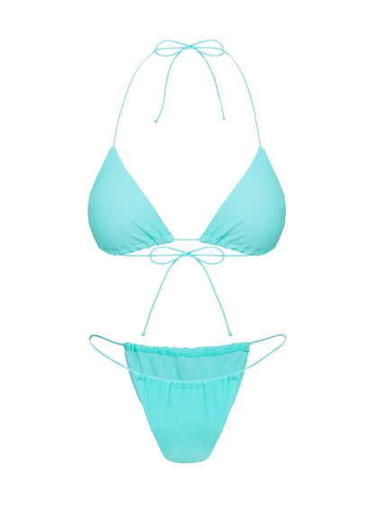 Selbie String Ruched Bikini Bottom White / Blue