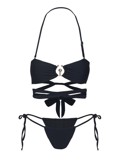 Thames Ruched Tie Side Bikini Bottoms Black