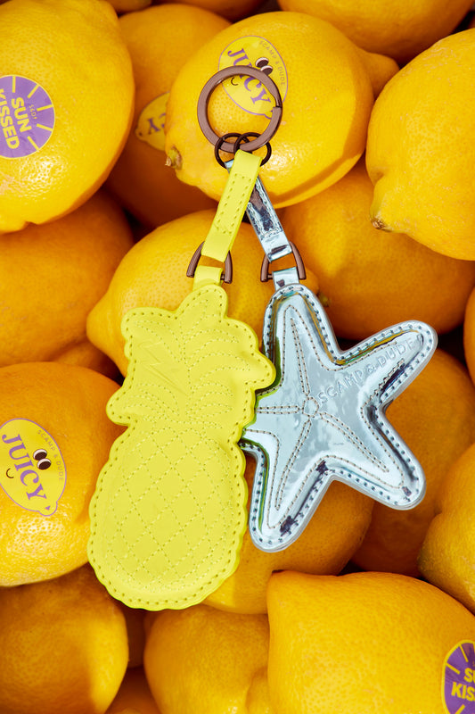 Neon Yellow Pineapple and Blue Starfish Mirror Keyring