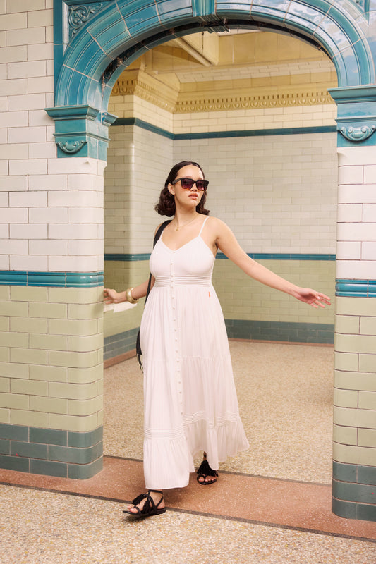 White Pintuck Midi Sundress