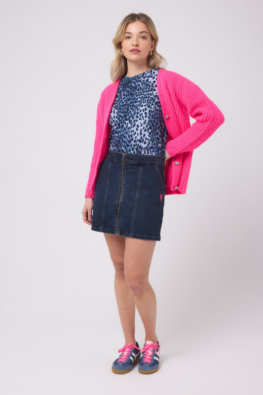 Dark Indigo Zip Front Denim Mini Skirt