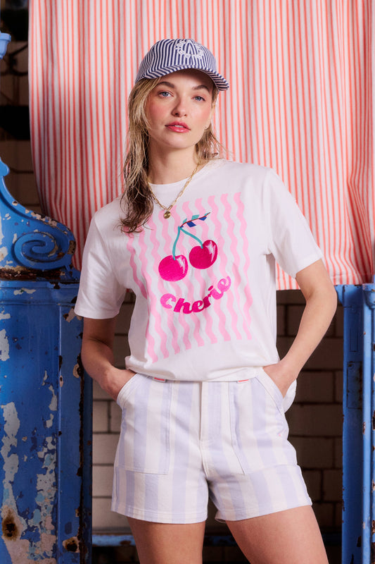 White Cherry Print T-Shirt