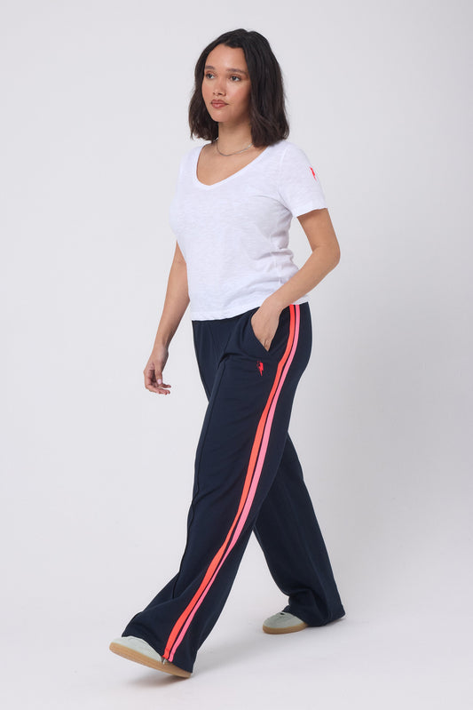Navy Side Stripe Wide Leg Jersey Trousers