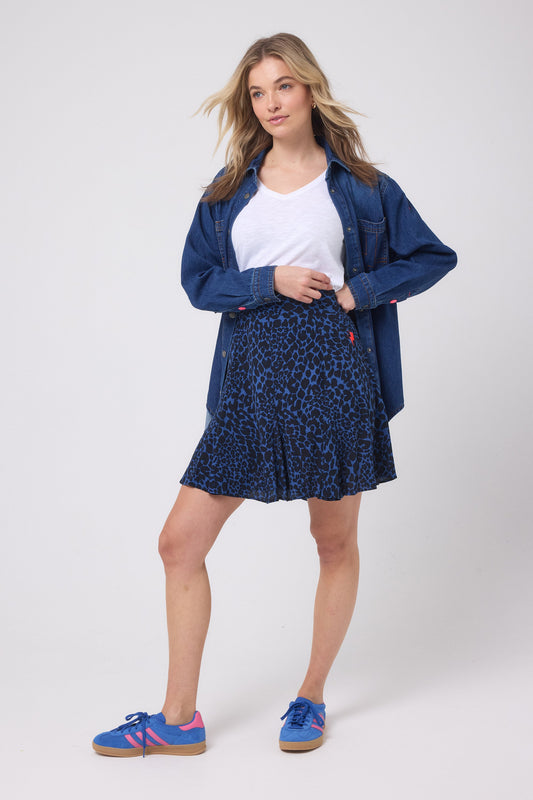 Navy with Black Rock and Roll Leopard Skater Skirt