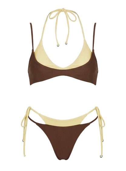 Sun Daze Layered Bikini Top Brown / Yellow
