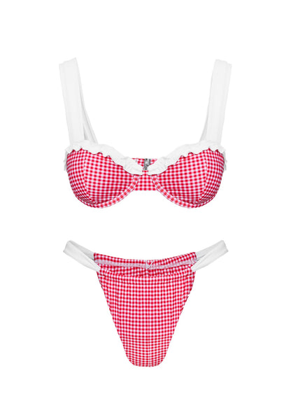 Summer Season Ruched Side Bikini Bottoms Red Gingham
