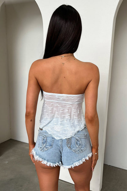 Alfonzo Strapless Tie Front Crop - Blue