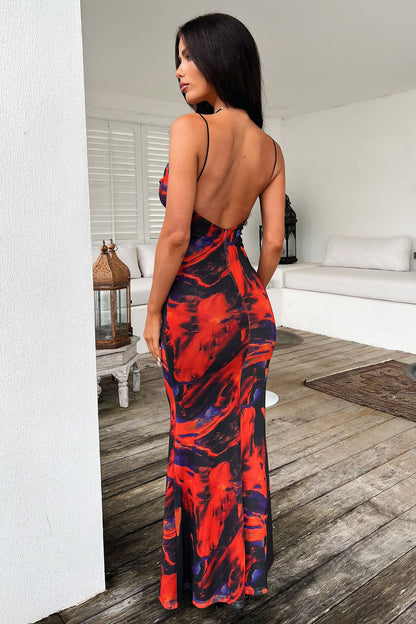 Barb Mesh Maxi Dress - Black/Red
