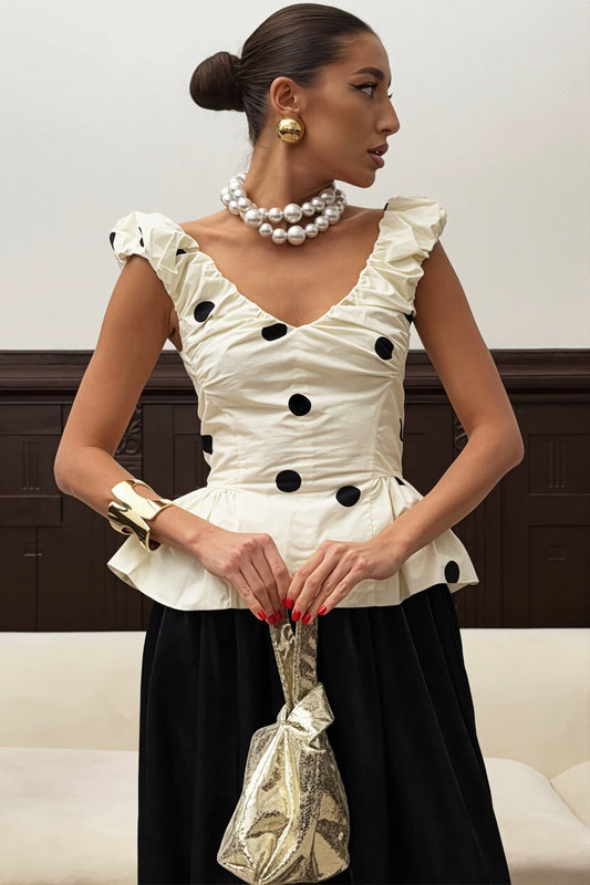 Elegant Ruffled Polka Dot Blouse