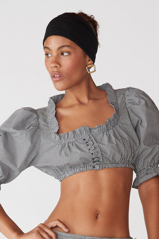 Elegant Button Ruffle Cropped Blouse