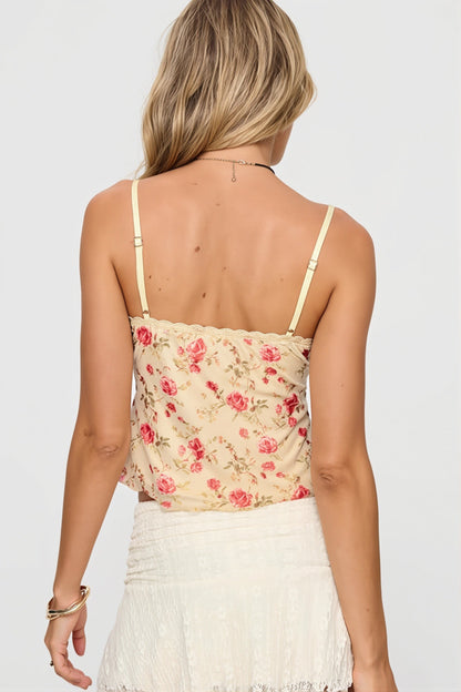 Chic Vintage Floral Lace Ruffle Halter Cami Top