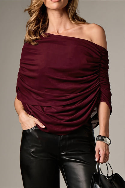 Solid Ruched Cape Loose Blouse
